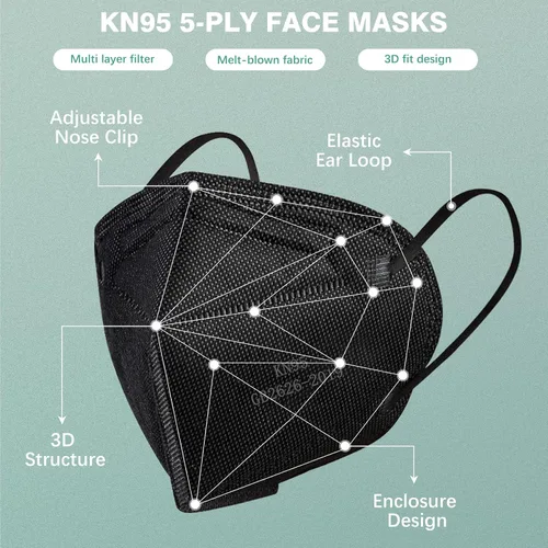 Miniatura 3 de Pruk Paquete de 50 mascarillas, 5 capas, máscara protectora contra el polvo, máscara desechable con clip para la nariz y cinta elástica