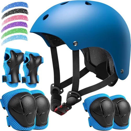 Miniatura 10 de Juego de casco de bicicleta para niños, casco ajustable para niños de 2-3-5-8-14 años, juego de almohadillas para niños pequeños con rodilleras