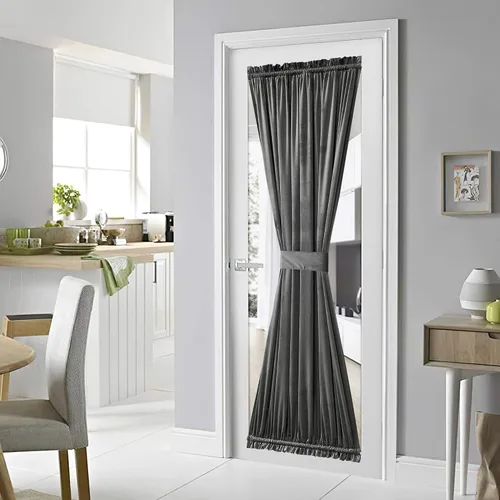 Miniatura 14 de NICETOWN Cortina negra de terciopelo para puerta de cocina/baño/patio/puerta corrediza de vidrio, aislante, con bolsillo para barra, insonorizante
