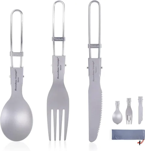 Boundless Voyage Juego de cubiertos de titanio Portabel ultraligero plegable con cuchara, tenedor, cuchillo, cubiertos para uso doméstico, viajes al