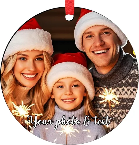 Miniatura 16 de Adornos de Navidad personalizados para la familia con foto - Adornos personalizados con foto y texto para árbol de Navidad 2025, decoración de árbol