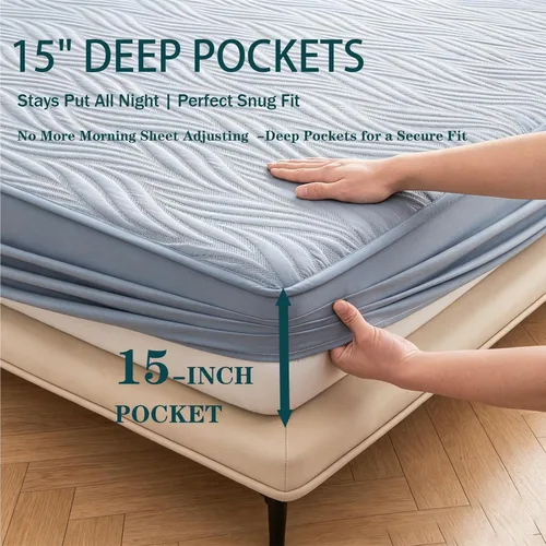 Miniatura 3 de Protector de colchón impermeable azul individual XL con protector de almohada, protege contra derrames de líquidos, suave, silencioso