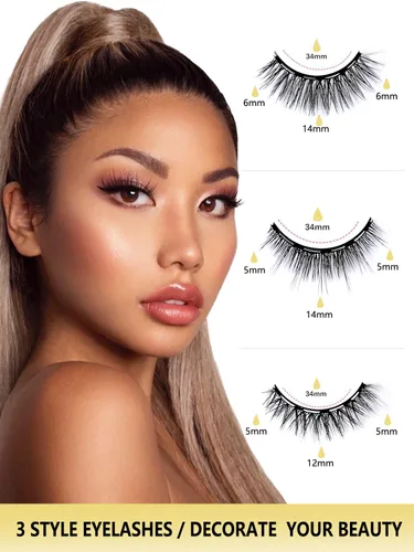 Miniatura 2 de Pestañas magnéticas con delineador de ojos, kit de pestañas magnéticas reutilizables 3D con aplicador, pestañas postizas de aspecto natural, sin