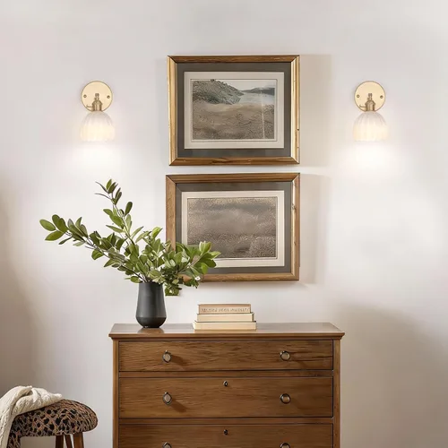 Miniatura 8 de Shenmoyl Aplique de pared vintage a pilas con bonita pantalla de vidrio de tulipán blanco, inalámbrico, recargable, luz de pared funciona