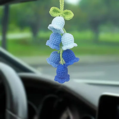 Miniatura 6 de Adorno colgante para espejo retrovisor de automóvil, cesta de flores de ganchillo, accesorios de automóvil, adorno de automóvil tejido hecho a mano