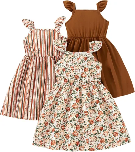 Miniatura 27 de Vestidos para niñas Vestidos para niñas pequeñas Paquete de 3 Vestido casual de fiesta con estampado patinador acampanado tipo A Vestido de verano