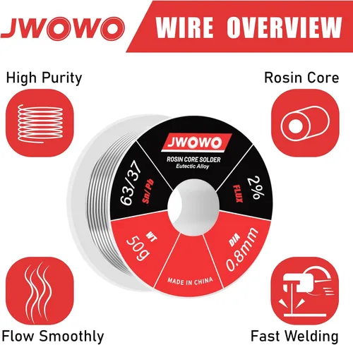 Miniatura 3 de Alambre de soldadura con núcleo de colofonia para soldadura eléctrica (0,8mm/50g), de JWOWO