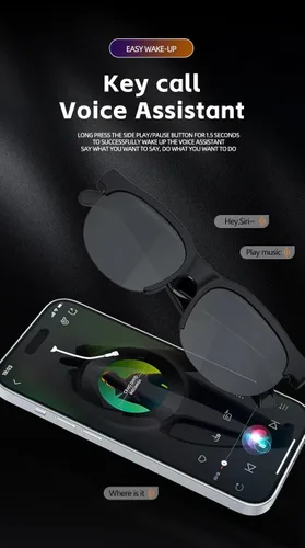 Miniatura 7 de Gafas de sol al aire libre, gafas inteligentes, altavoces de música, control táctil Bluetooth, función de voz, protección solar, apariencia de gafas