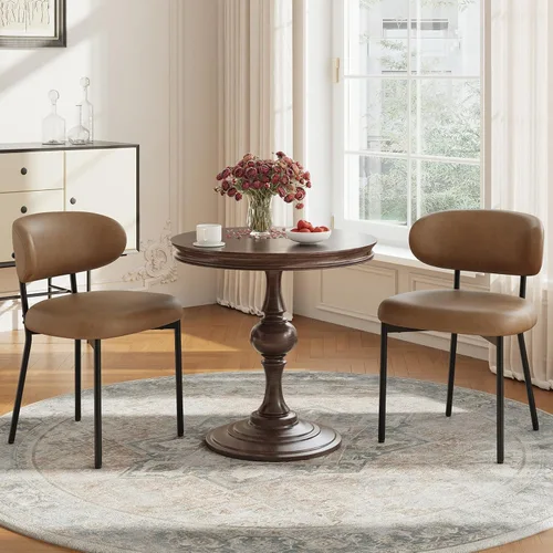 Miniatura 9 de MALOL Juego de 2 sillas de comedor de cuero con reposabrazos, silla de comedor tapizada con respaldo curvado y patas de madera, sillas de cocina
