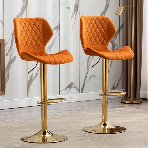 Miniatura 13 de Juego de 4 taburetes de bar color beige, sillas giratorias de altura de mostrador con respaldo de terciopelo, taburetes de isla de cocina para bar