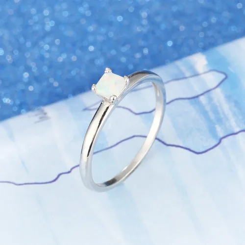 Miniatura 5 de SILBERTALE Anillo de plata de ley 925 con piedra natal pequeña, talla princesa, solitario, anillo de compromiso para mujer, anillo de boda apilable
