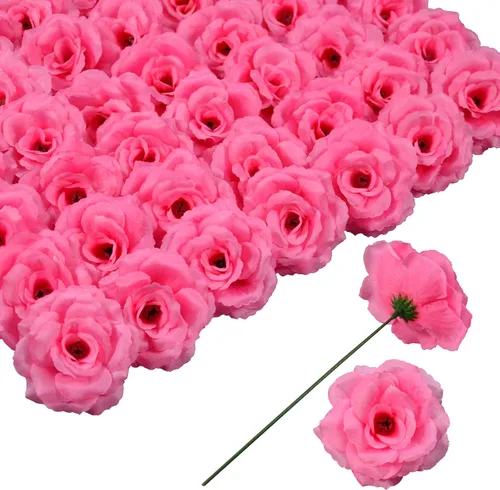 Miniatura 20 de Flores artificiales de rosas, 50 unidades de rosas plateadas a granel con tallo, cabeza de flor falsa de rosa de seda de 3 pulgadas para bodas, Plata
