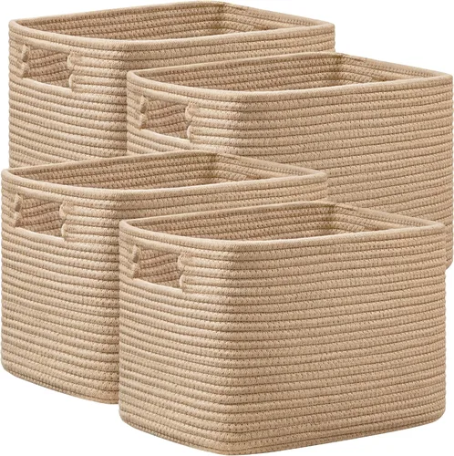Miniatura 26 de UBBCARE Paquete de 2 cestas de almacenamiento para organizar, cestas de estante con asas, cestas de almacenamiento tejidas para estantería/estante