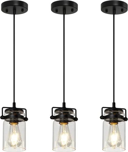 Miniatura 10 de Iluminación colgante para isla de cocina, lámpara colgante de cristal moderna lineal para comedor, 1 luz, lámpara colgante industrial para techo