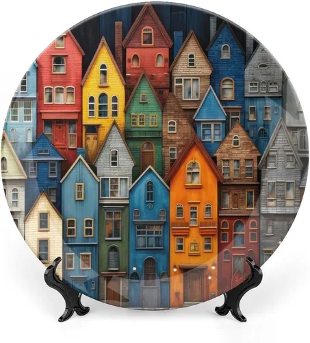 Miniatura 10 de Placa decorativa para montaje en pared, bombilla abstracta, placa redonda de cerámica con soporte, placas para el hogar, platos de postre