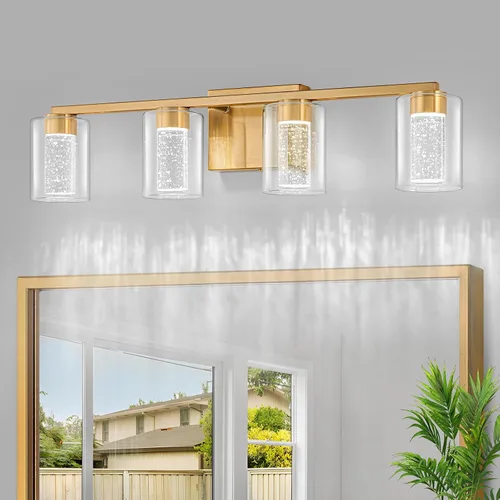 Miniatura 26 de SineRise Lámpara de tocador dorada de 3 luces con 3 modos de color (3000K/4000K/6000K), Accesorio de luz LED para baño con protección ocular, Luz