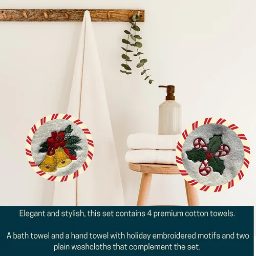 Miniatura 4 de Juego de toallas navideñas Luzia Color marfil Incluye 1 toalla de baño y 1 toalla de mano con diseños bordados y 2 toallas de baño lisas