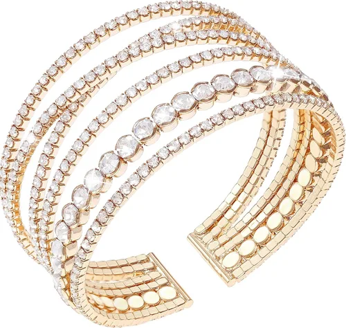 Miniatura 8 de Suyi Pulsera de Diamantes de Imitación Brazalete Dorado Multicapa para Mujer Pulseras de Cristal Nupciales