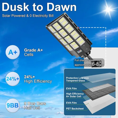 Miniatura 2 de Luz solar de calle de 8000 W, impermeable, 240000 lúmenes, funciona con energía solar, luces de estacionamiento grandes, luz de calle grande