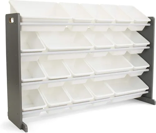 Humble Crew Organizador de juguetes extra grande con 20 contenedores de plástico – Estantería de almacenamiento gris/blanco con estantes de 4