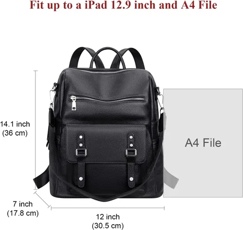 Miniatura 5 de Over Earth Mochila de cuero para mujer, bolso bandolera de moda para mujer, Negro