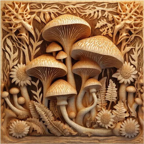 Rompecabezas vintage de hongos para adultos de 1000 piezas, rompecabezas de arte de plantas de hongos de naturaleza imposible, desafiante