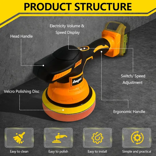 Miniatura 8 de Pulidora de búfer de coche inalámbrica para batería Dewalt de 20V, kit de pulidora de búfer orbital portátil de 6 pulgadas, pulidora de coche de 8