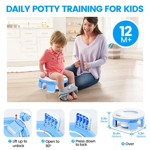 Miniatura 3 de Orzbow Inodoro portátil de entrenamiento para ir al baño, asiento de viaje para niños y niñas con protector contra salpicaduras, artículos Azul
