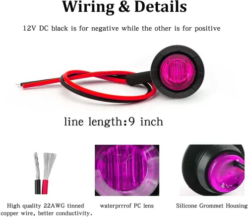 Miniatura 4 de FXC - 10 luces LED redondas de 1,9 cm - frontales y traseras, luz intermitente lateral, intermitentes para camión, coche, autobús, remolque, Púrpura