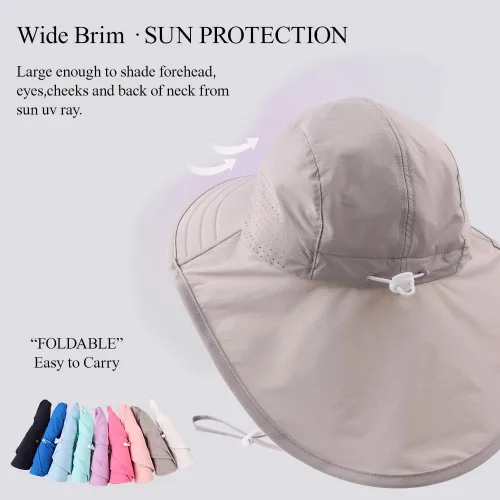 Miniatura 72 de Sombrero de verano para niños pequeños con solapa para el cuello, impermeable, sombrero de natación para niños, protección UV, sombrero de playa