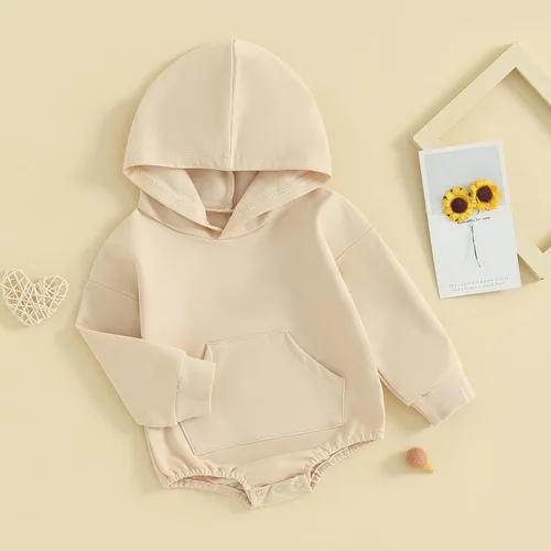 Miniatura 2 de Ropa de otoño para bebé, niño, niña, sudadera con capucha, mameluco liso de manga larga, ropa de invierno