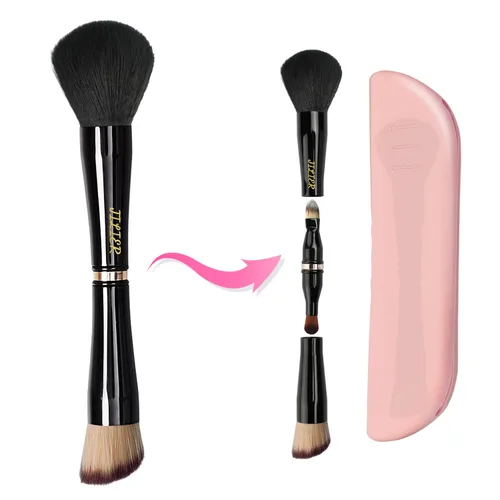 Jilier Juego de brochas de maquillaje 4 en 1 con soporte de brochas de maquillaje para viajes, brochas de maquillaje para viajes con estuche,