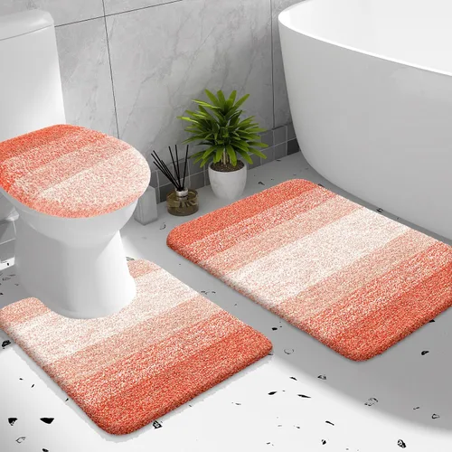Miniatura 36 de OLANLY Juego de alfombras de baño de 3 piezas, alfombra de baño de microfibra suave absorbente, alfombra de contorno en forma de U para inodoro