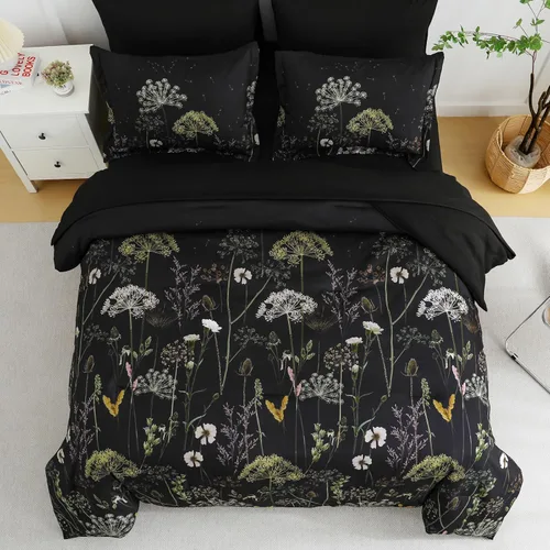 Miniatura 3 de Yiran - Juego de edredón Queen de 7 piezas, juego de ropa de cama con motivos de diente de león negro, cama de invierno en una bolsa Queen, juego