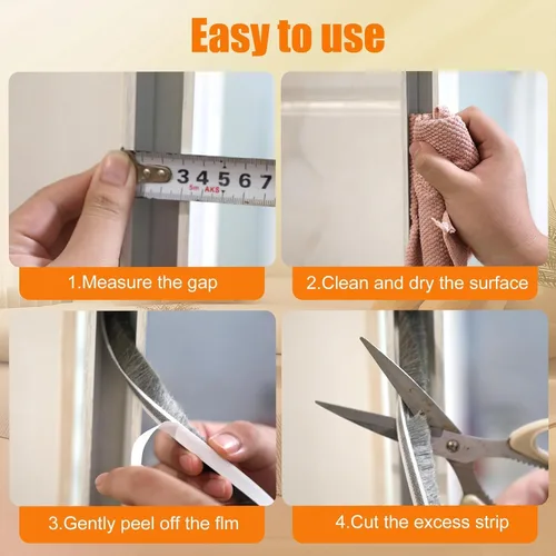 Miniatura 6 de Bruiefpap Burlete impermeable de 16.5 pies para puertas y ventanas, sello de puerta autoinsonorizante, aislamiento de puerta para correderas, Gris
