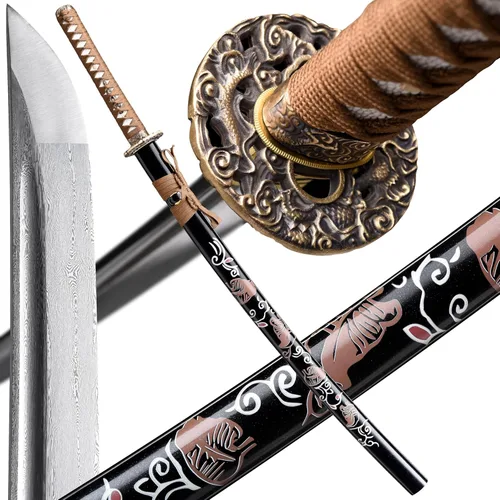 Miniatura 8 de entez Handcrafted Samurai Katana - Premium Damascus/T10 Clay Tempered Blades - Sharp Functional Japanese Swords, Full Tang