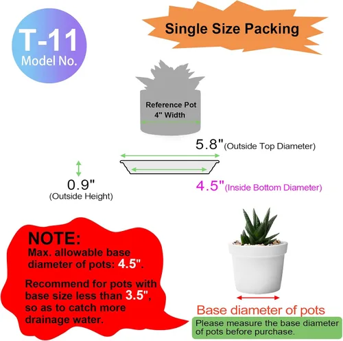 Miniatura 2 de 6 platillos de plástico para plantas de 5 pulgadas, tamaño individual, grueso y fuerte de 6, 8, 10, 12 pulgadas, bandeja de recogedor de agua