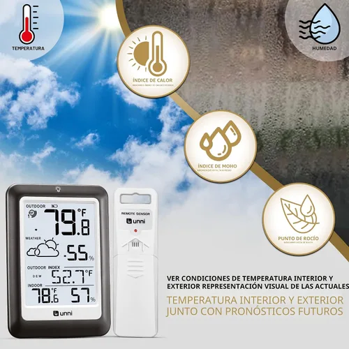 Miniatura 4 de Termómetro inalámbrico para interiores y exteriores, estación meteorológica inalámbrica, monitor de humedad y temperatura, funciona