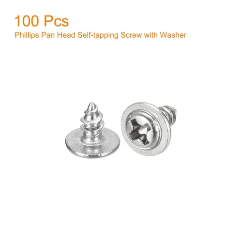 Miniatura 3 de uxcell ST3x6mm Phillips Pan Head Tornillo Autorroscante con Arandela, 100 piezas - Tornillo de madera de acero inoxidable 304 rosca completa (plata)