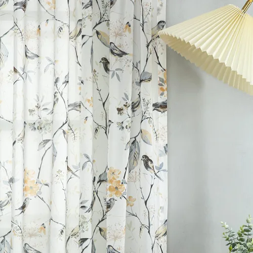 Miniatura 32 de VOGOL Cortinas de dormitorio con estampado de pájaros, paneles de ventana con ojales florales que oscurecen la habitación, cortinas de lino Morado