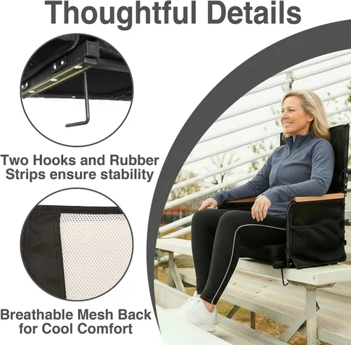 Miniatura 6 de behairity Asientos extra anchos para estadio con soporte para la espalda, sillas de grada con respaldo alto y cojín, asiento de grada plegable