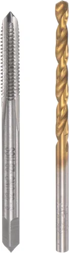 Miniatura 17 de uxcell 10-32 UNF Straight Flauta Thread Tap y 0.161 in Twist Drill Broca Set, titanio plateado 6542 Acero de alta velocidad Broca de perforación
