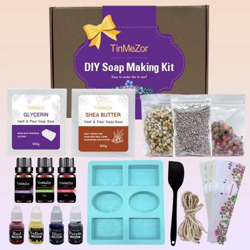 Miniatura 2 de TinMeZor Kit de fabricación de jabón para adultos – Suministros de jabón natural de bricolaje Base de jabón de glicerina y manteca de karité
