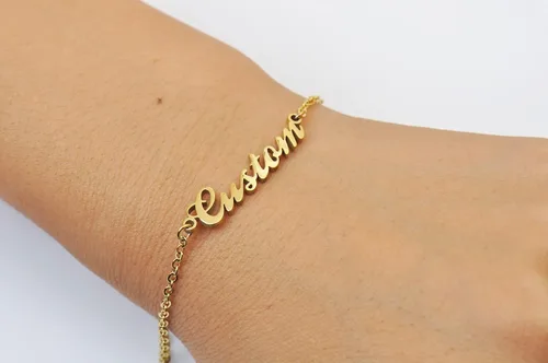 Miniatura 3 de Pulsera con nombre personalizada chapada en oro de acero inoxidable para mujeres y hermanas