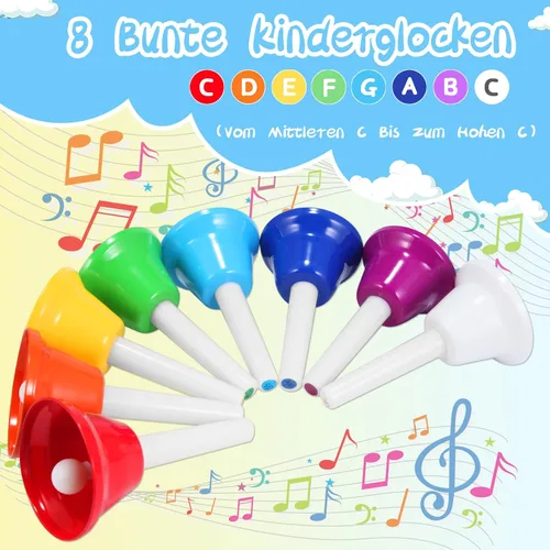 Miniatura 4 de Juego de campanas de mano, 8 notas musicales con 17 canciones, juguete musical, instrumento de percusión para niños pequeños, niños, para el día