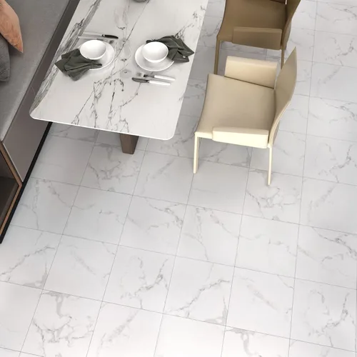 Miniatura 4 de WESTICK Azulejos de suelo de mármol blanco para despegar y pegar, azulejos de vinilo autoadhesivos para cocina, dormitorio, sótano, escaleras