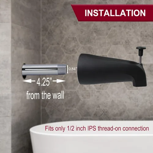 Miniatura 6 de Westbrass A531D-1F-62 Caño de bañera de montaje en pared de 5-1/4 pulgadas con desviador delantero, zinc, negro mate