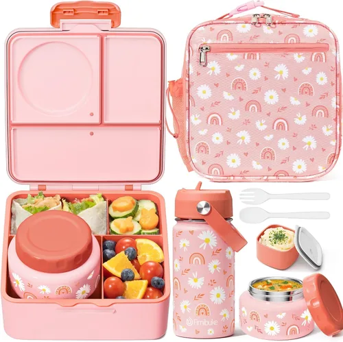 Miniatura 10 de Fimibuke Caja Bento para niños y adultos – Juego de lonchera Bento de 3 a 4 compartimentos a prueba de fugas con tarro de comida aislado, botella