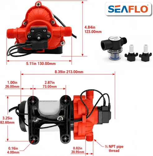 Miniatura 11 de SEAFLO Bomba de agua dulce serie 33 de 110 V/115 V CA, bomba de presión autocebante de 3.3 GPM 45 PSI con interruptor de presión inteligente, bomba