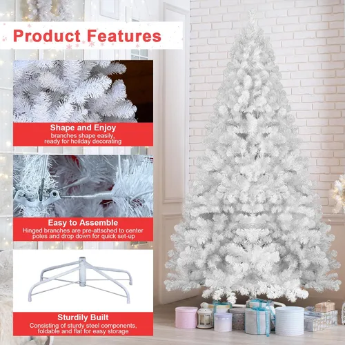Miniatura 4 de Árbol de Navidad blanco de 4 pies, campo de nieve artificial, abeto Douglas, decoración de fiesta de Navidad, fácil de limpiar y montar, base